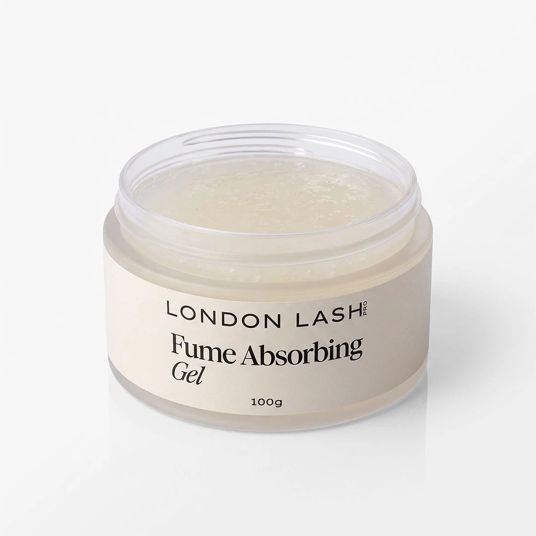 London Lash Pro Fume Absorbing Gel jar opened to reveal the gel inside
